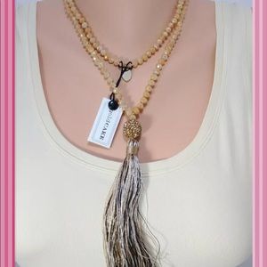Gold Cake Rhinestone & Tassel Beaded Necklace
